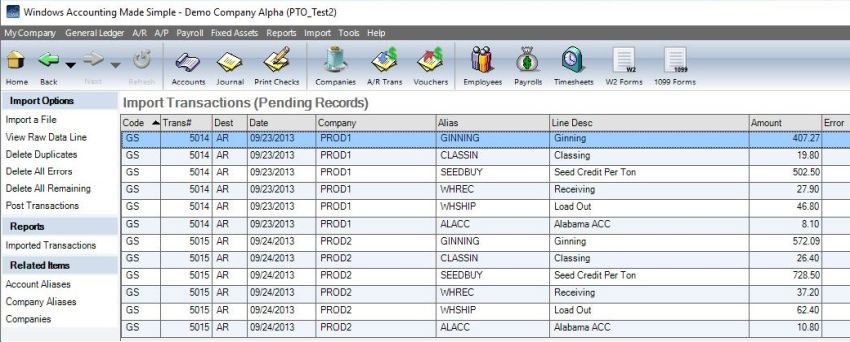 Import Transactions Screen